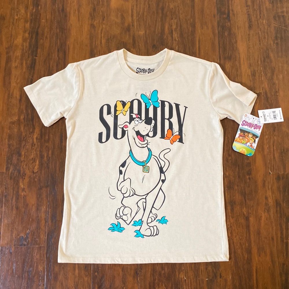 NWT Scooby Doo Beige Front & Back Cartoon Graphic Tee Size Small